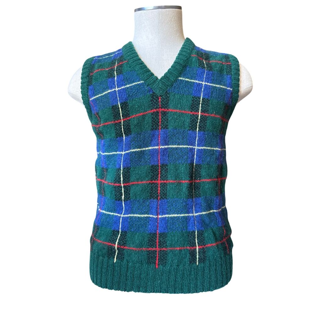 Vintage 1980s St Andrews Scotland Shetland Wool Plaid Vest Small Medium
